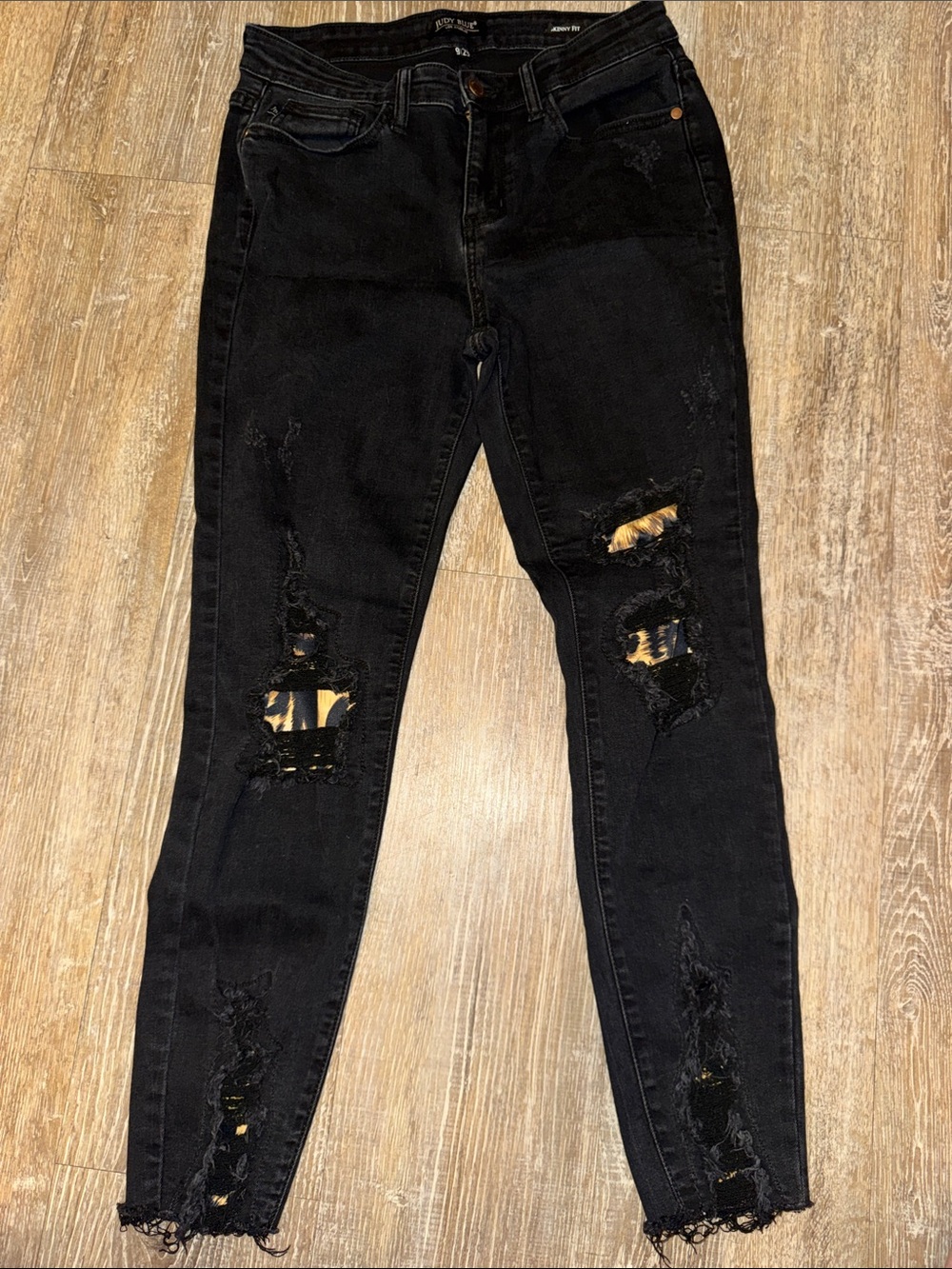 Judy Blue Size 29Black Distressed Women's Jeans with Leopard Patch Detail